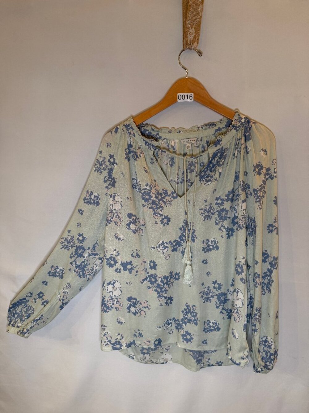 Lucky Brand Floral Peasant Blouse Blue Green S